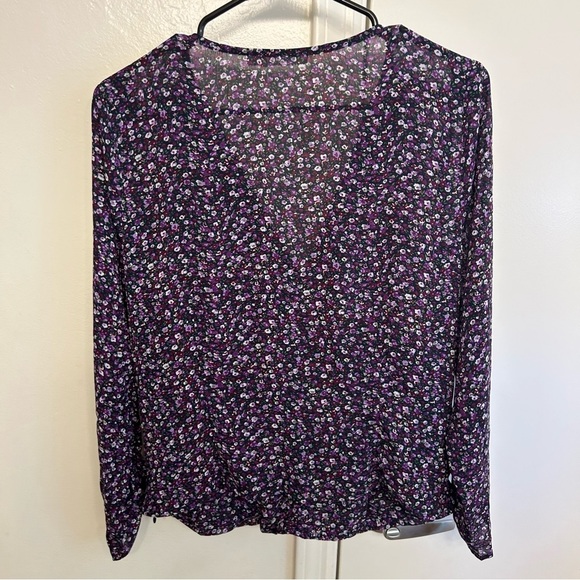 Lush Purple Floral Ruched Long Sleeve Blouse Women’s Extra Large Zipper Detail - Picture 7 of 9